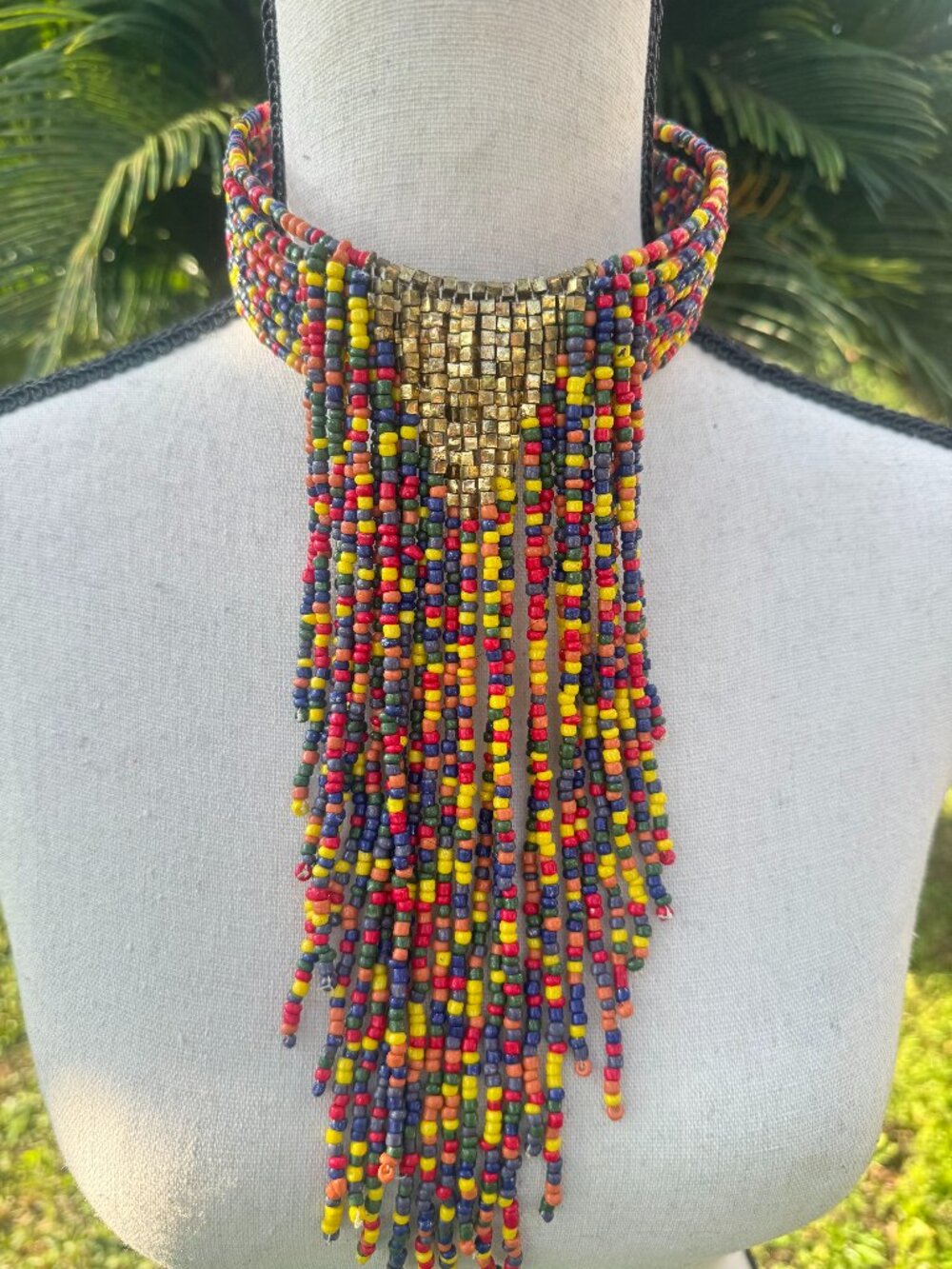Colorful Beaded Choker W/ Gold Beads